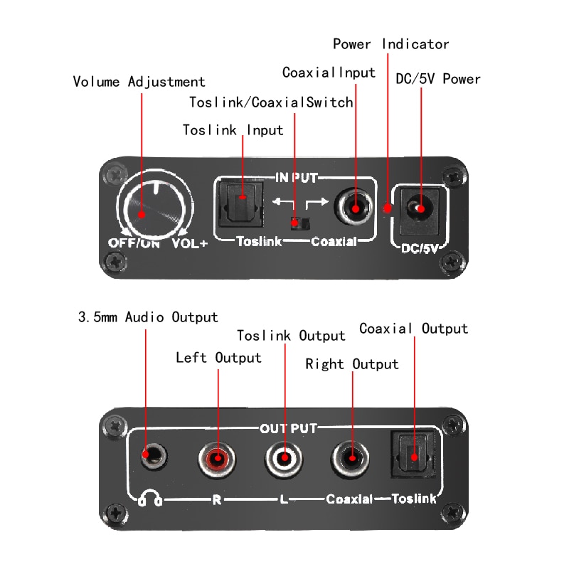 Hifi Dac Amp Digitale Audio Analoog Converter Rca 3.5 Mm Hoofdtelefoon Versterker Toslink Optische Coaxiale Uitgang Draagbare Dac 24bit