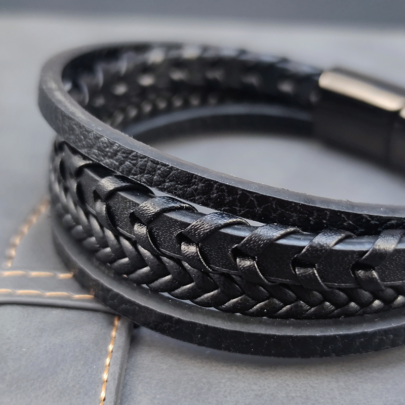 Populaire Multi-layer Hand Gevlochten Lederen Armband Mannen Combinatie Rvs Sieraden Sales Mannen Manchet Armband