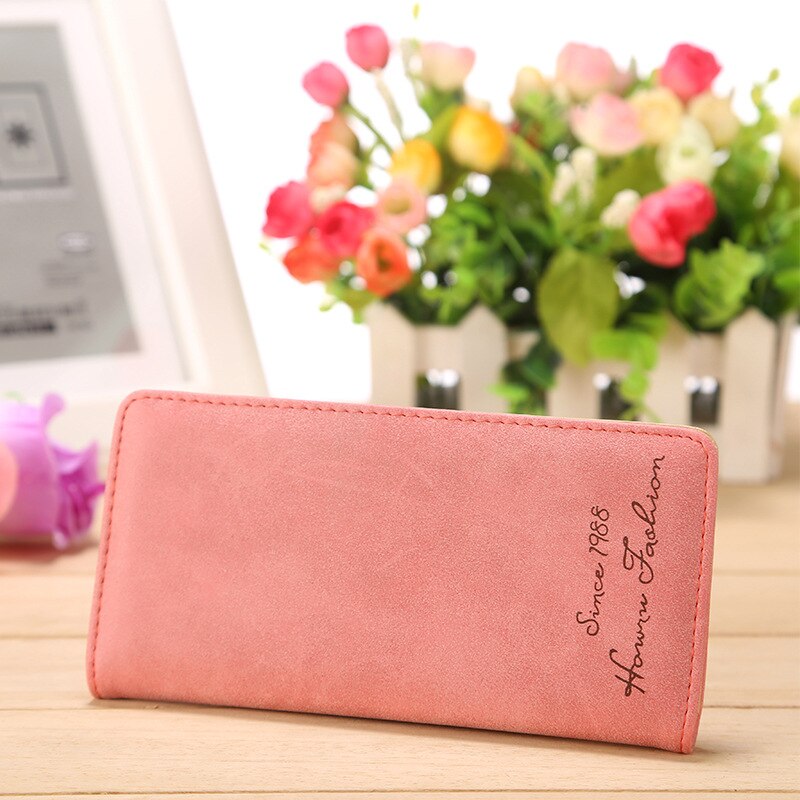 PU Leather Long Colorful Ladies Wallet Clip Thin Two Fold Women Slim Purse Letter Decoration Card Case: Watermelon Red