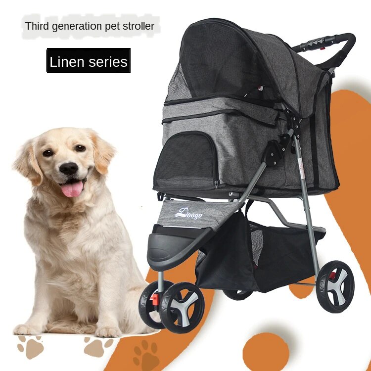 Poussette pour animaux de compagnie poussette pour chien à trois roues nouvelle poussette pour animaux de compagnie pliable petit chien chiot poussette: Flax Gray 803