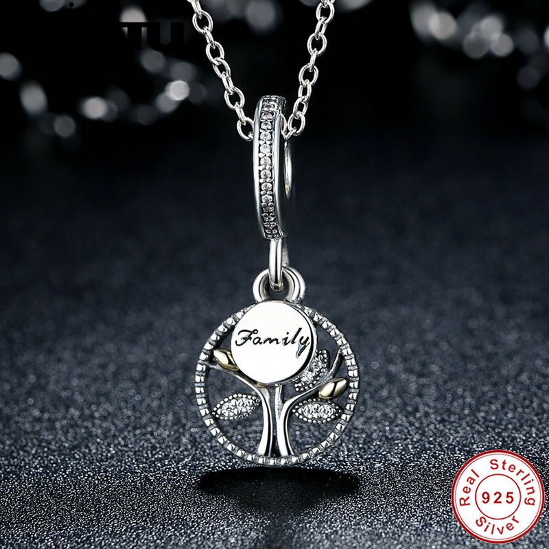WOSTU Echt 925 Sterling Silber Familie Baum Baumeln Charme Perlen Fit Original Armband Authentische Luxus DIY Schmuck