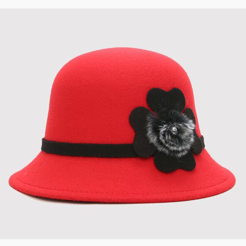 SUOGRY Vintage Stylish Fall Winter Fedoras Hat For Women Hairball Hat For Lady Girls Floppy Cartola Female Felt Bowler Cap