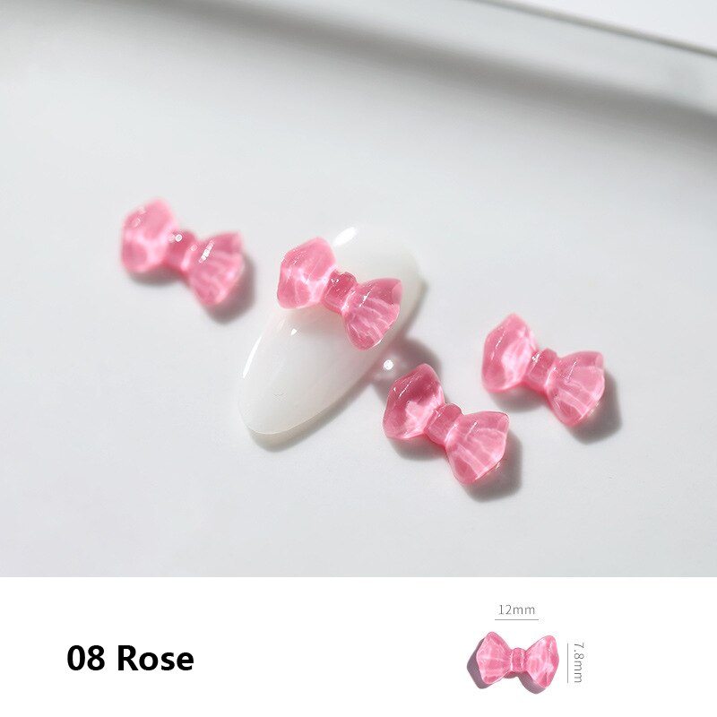 10 Uds. De lazos 3D para decoración de uñas, accesorios de manicura para manicura, adornos japoneses de colores, Semi transparentes: 08 rose