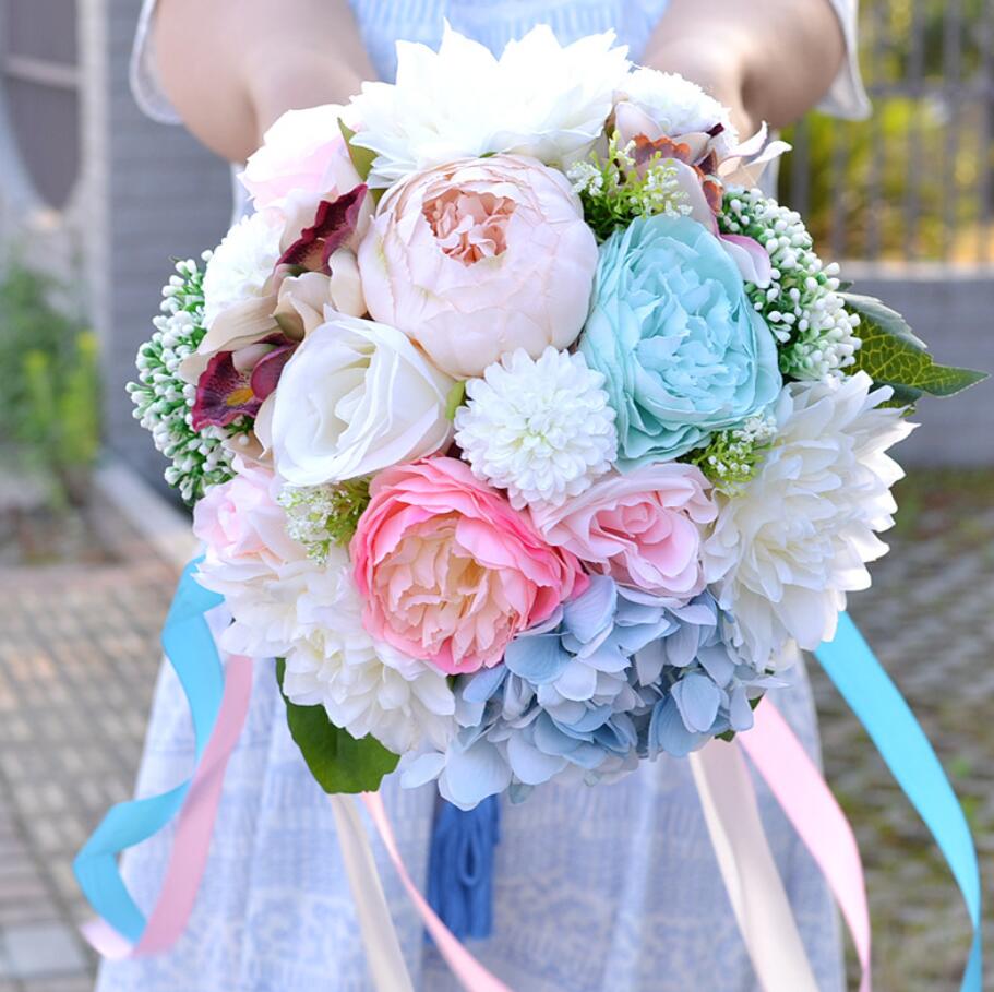 AYiCuthia Wedding Bouquet Blue Bridal Bouquet Artificial Rose Bridal Holding Flower for Wedding Decoration S89: Default Title