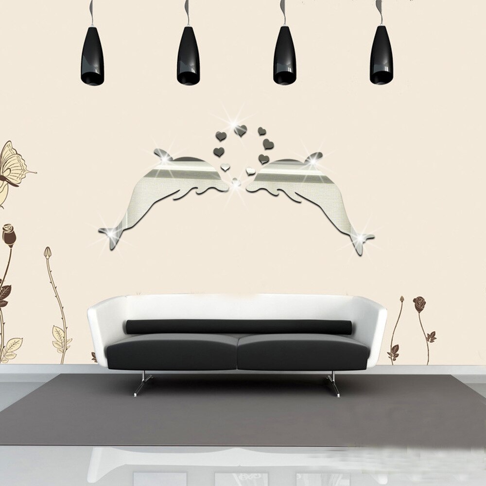 Jm148 dolfijnenpaar spiegel ps sticker huis trouwzaal decoratie sticker imitatie acryl muursticker spiegel muursticker