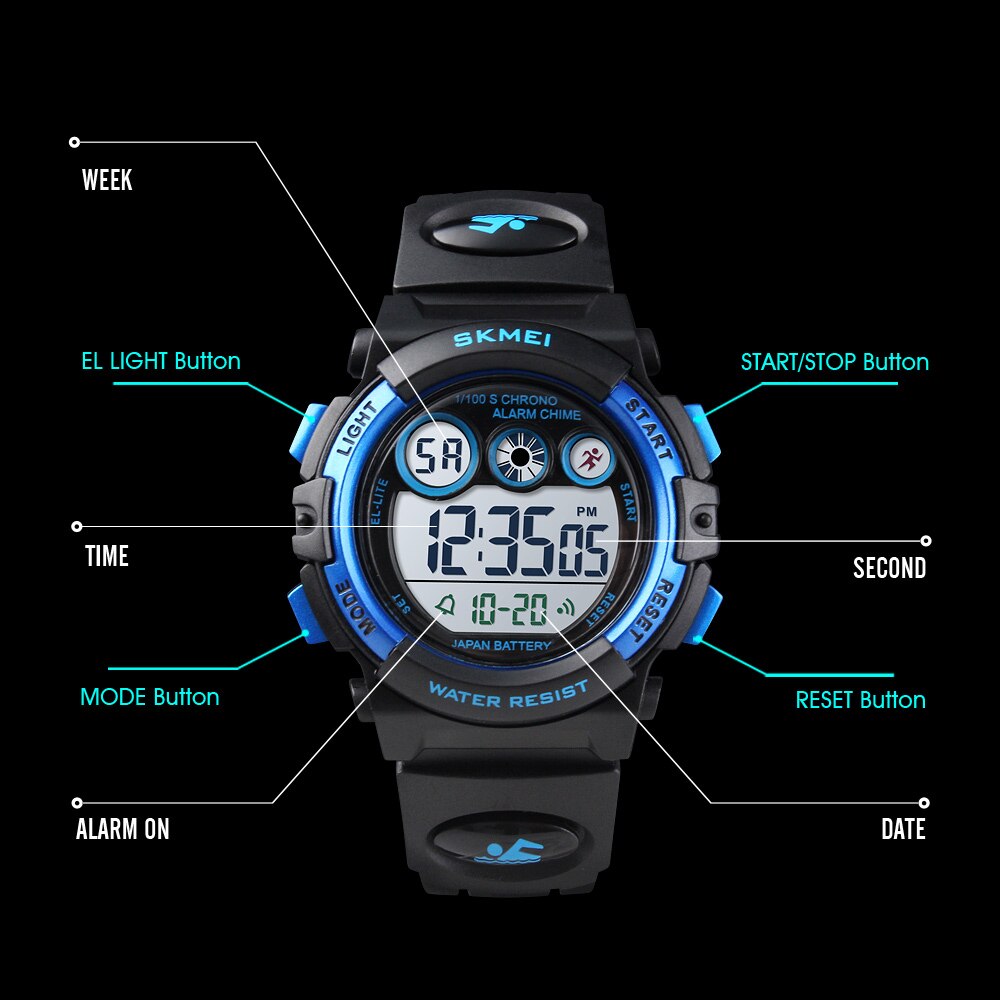 SKMEI Sport Kinderen Horloge Stopwatch Chronograaf Elektronische Horloges Kids Horloge Luxe Waterdicht Wekker