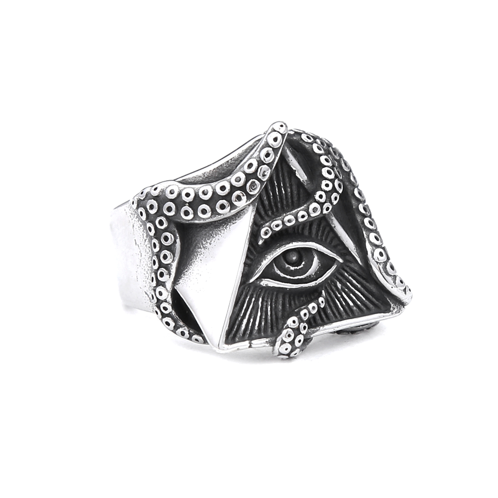 Vintage Domineering Masonic Octopus Eye Rings For Men Women 316L Stainless Steel Punk Biker Jewelry: 10