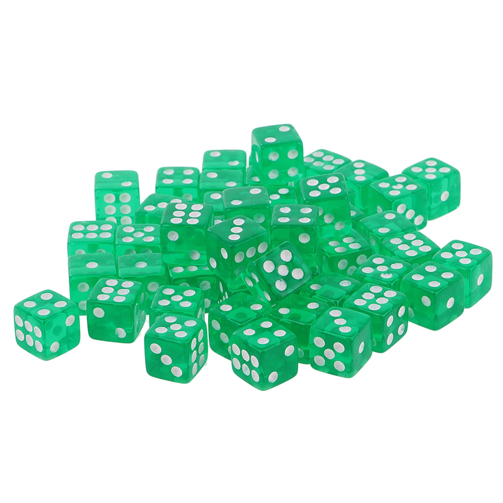 50 Stuks Translucent Dobbelstenen D6 6-Zijdige Dobbelstenen 12 Mm Voor Bordspellen Tafel Games Groen