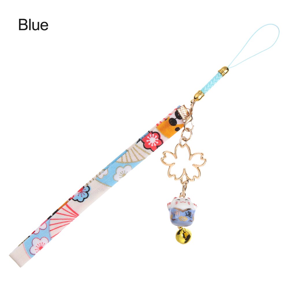 Janpanese Smart phone Strap Lanyards for iPhone Samsung Decor Daisy Flower Cat Bell Mobile Phone Strap Hang Rope Phone Charm: blue