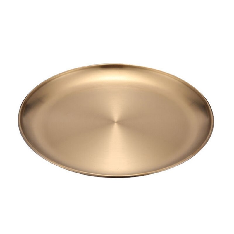 Plateau de rangement rond en métal, en acier inoxydable, pour collations, fruits, cosmétiques, bijoux, assiettes de dîner de style européen, assiette à dîner dorée: Xy1180 à 5