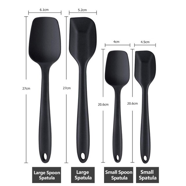 6Pcs Silikon Kuchen Spatel Mischen Sets Gebäck Schaber Non Stick Butter Treuer Jar Mixer Kochen Spachtel Löffel Küche Backen: 4pcs Black