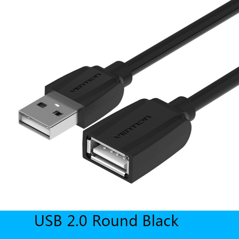 Vention USB2.0 Extension Cable Male to Female Super Speed USB Data Cable Extender For PC Keyboard Printer Mouse Computer Cable: A44 Round  Black / 1m