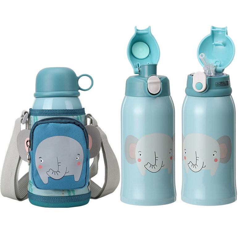 BOGI Kids Metal Water Bottle With Straw, 350ml Kid Stainless Steel Water Bottle For School Leak