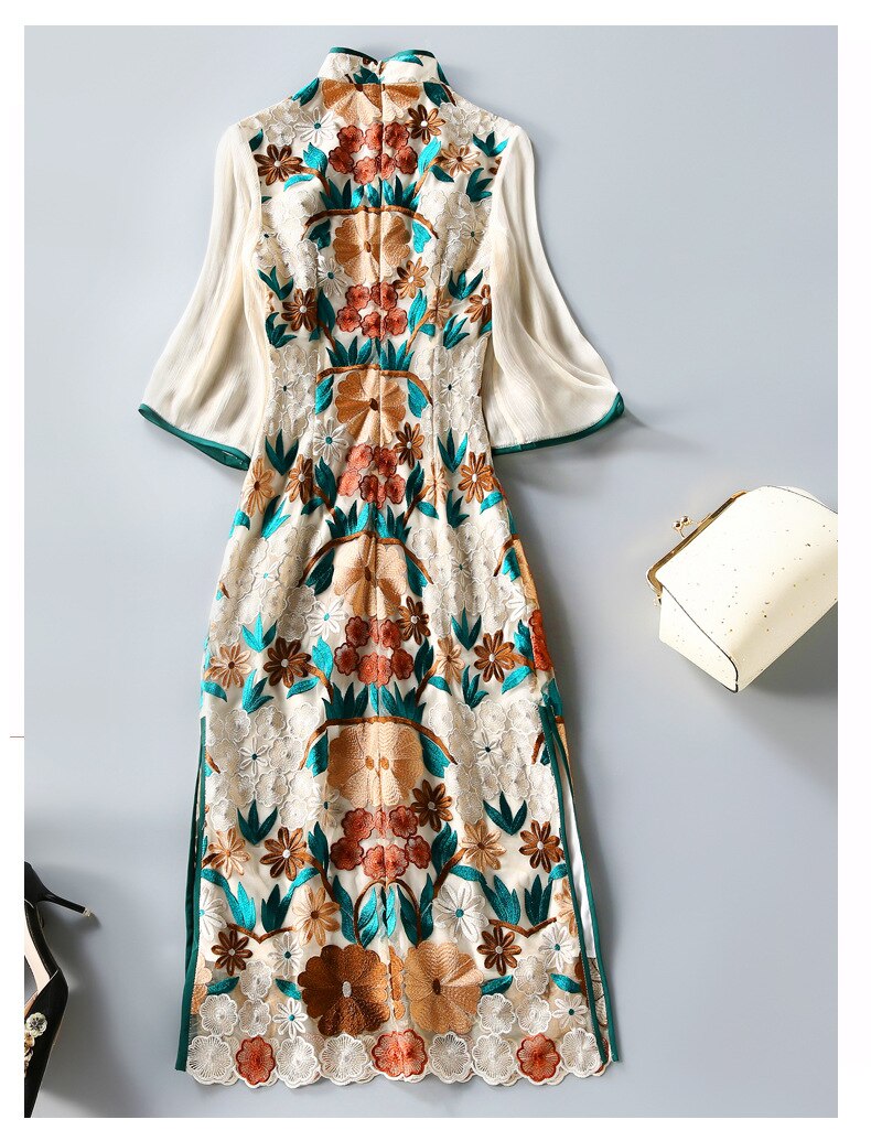 Mandarin collar embroidery party vintage luxury cheongsam dress