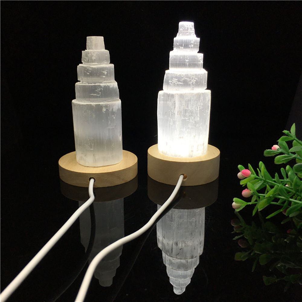 Torre de cristal de yeso de selenita blanca Natural, castillo de rascacielos, colección transparente de estatuas artesanales minerales de cristal marroquí