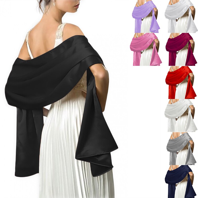 ] Women Long Black Satin Wrap Evening Party Stole Wedding Bridal Bridesmaid Shawl White Navy