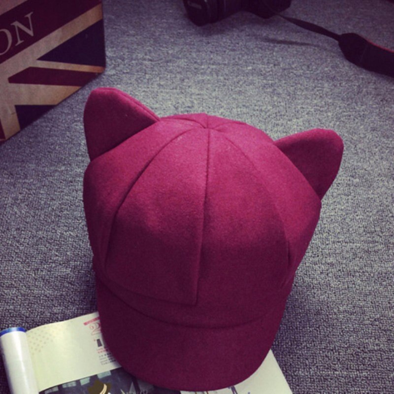 Korea Katze Ohr Achteckige Kappe Für Frauen Solide schlicht Wollfilz Zeitungsjunge Mütze Herbst Winter Künstler Maler Baskenmütze Hütte: rot