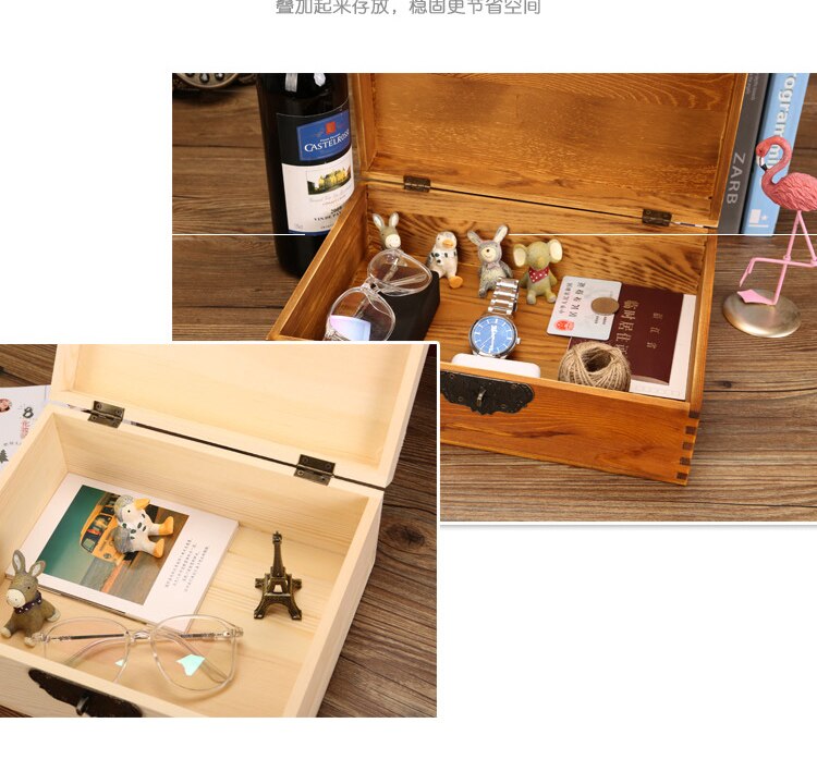 Opbevaring træ æske zakka vintage træ æske med en lås desktop opbevaring æske efterbehandling muhe smykkeskrin