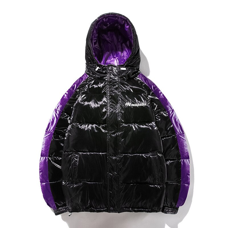 Vinter män jacka tjock varma parka jackor silver ljus glänsande bröd kappa ung huva tjock jacka ytterkläder  ,ga517: Svart / Xxl