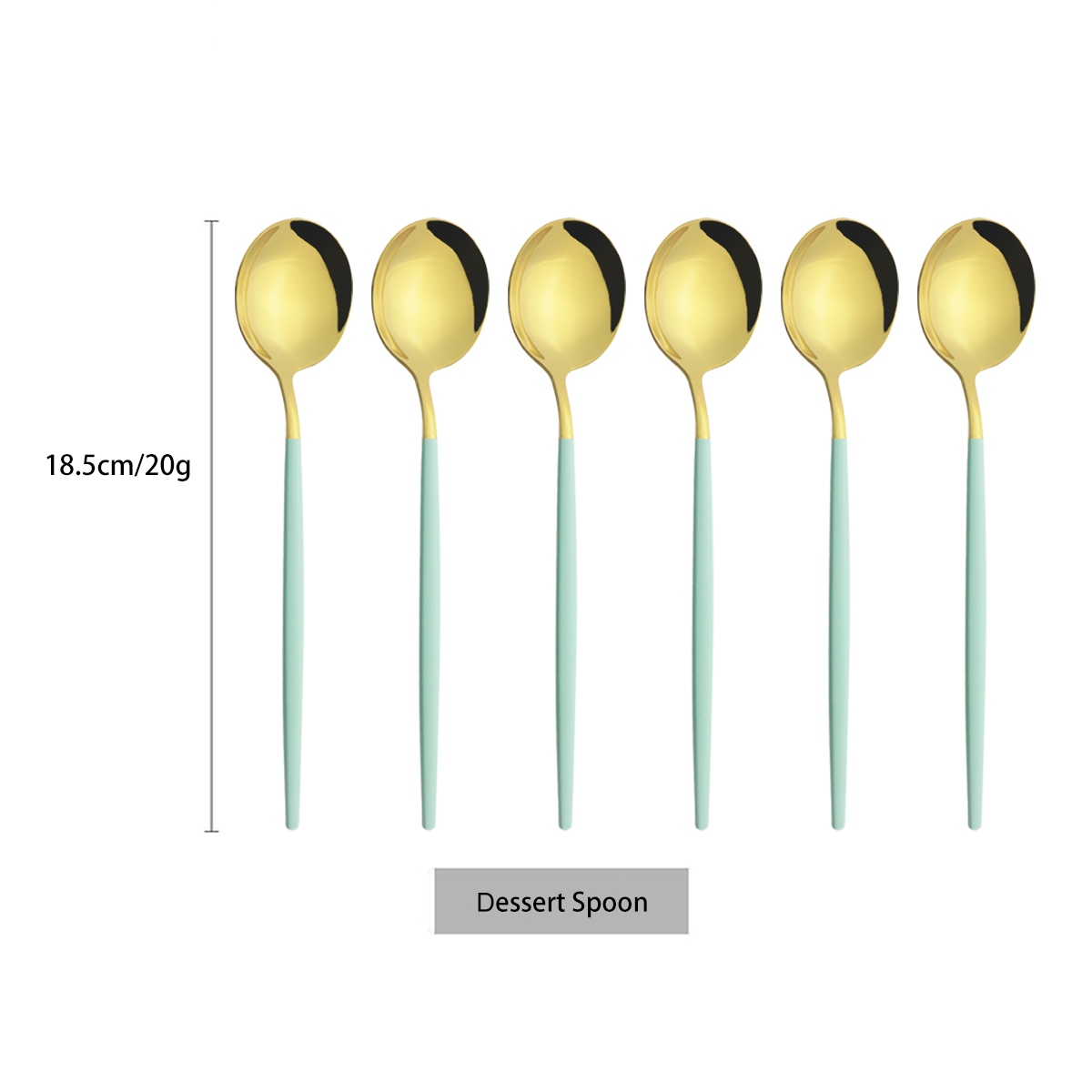6Pcs/Set Stainless Steel Dinnerware Colorful Dessert Spoon Cutlery Set Dinner Spoon Coffee Spoons Tableware Kitchen Silverware: Mint Gold