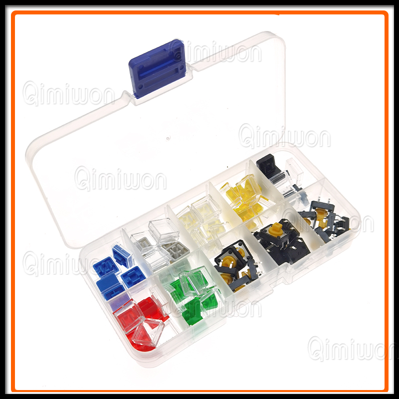 10 Stuks B3f Tactiele Drukknopschakelaar + A14 Kleur Hoed 10 Stuks + Transparante Dop 10 Stuks Kortstondige Tact Touch Microschakelaar 12*12*7.3Mm: MULTI