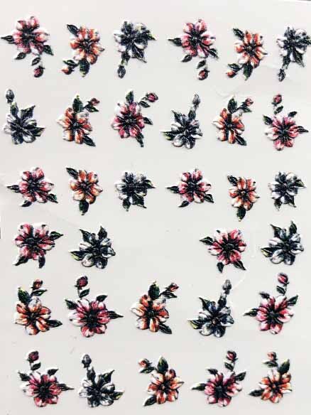 3D Acrylic Engraved Nail Sticker Winter colorful flowers birds love desgin Water Decals Empaistic Nail Water Slide Decals Z0260: 4