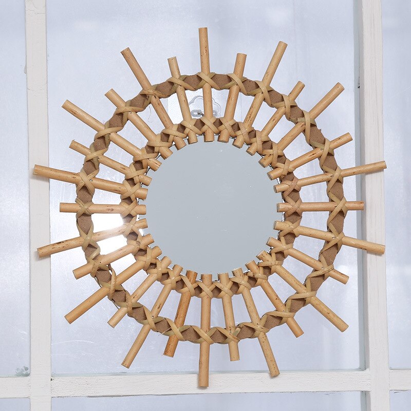 Rotan Oogspiegel, Boho Wandmontage Make-upspiegel Opknoping Glazen Spiegels voor Dressing Slaapkamer Badkamer Appartement Ambachtelijke Foto Props Kunstdecoratie