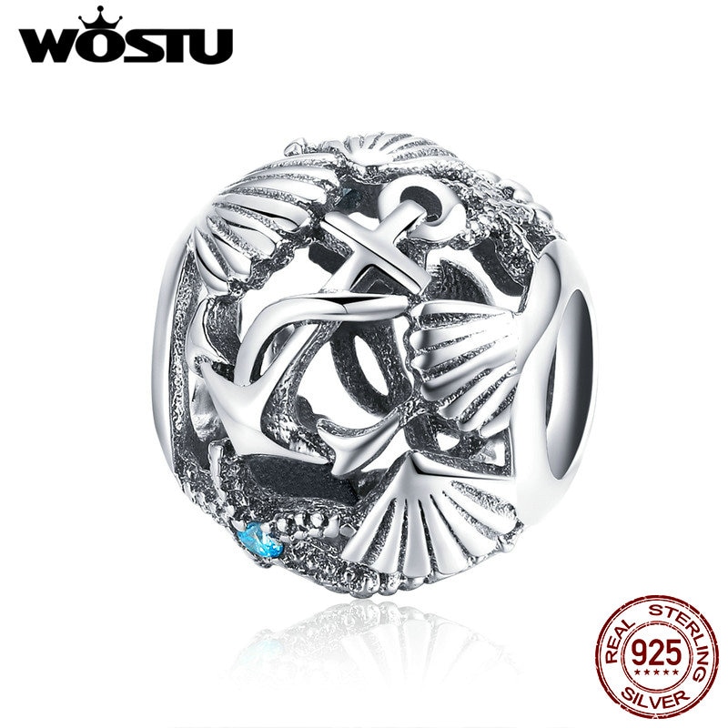 WOSTU Authentic 925 Sterling Silver Beach Shell Beads Fit Charm Bracelet Pendant Original Fresh Jewelry Accessories CQC995