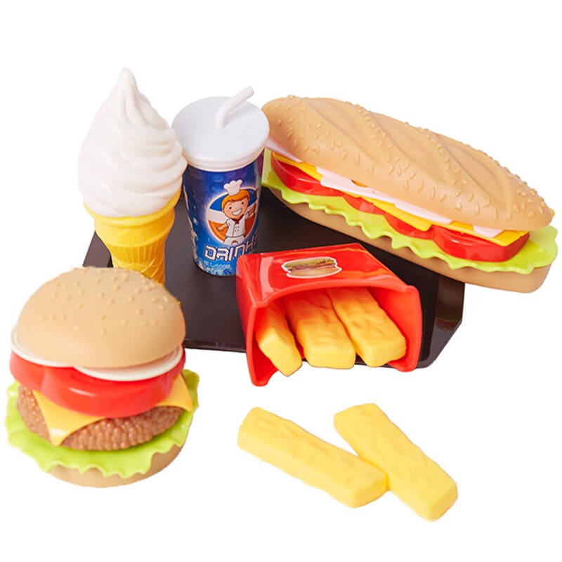 Juguetes de comida de imitación para niños, casa de juego para bebés, hamburguesa, perro , patatas fritas, juego de cocina de juguete, juguetes educativos de comida rápida