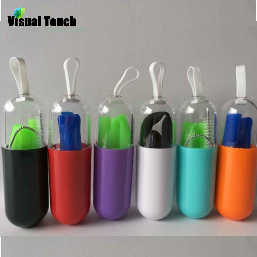 Visual Touch Reusable Silicone Straws Silicone Straws Drinking Cleaning Brush Carrying Case Party Supplies: Capsule box Straw