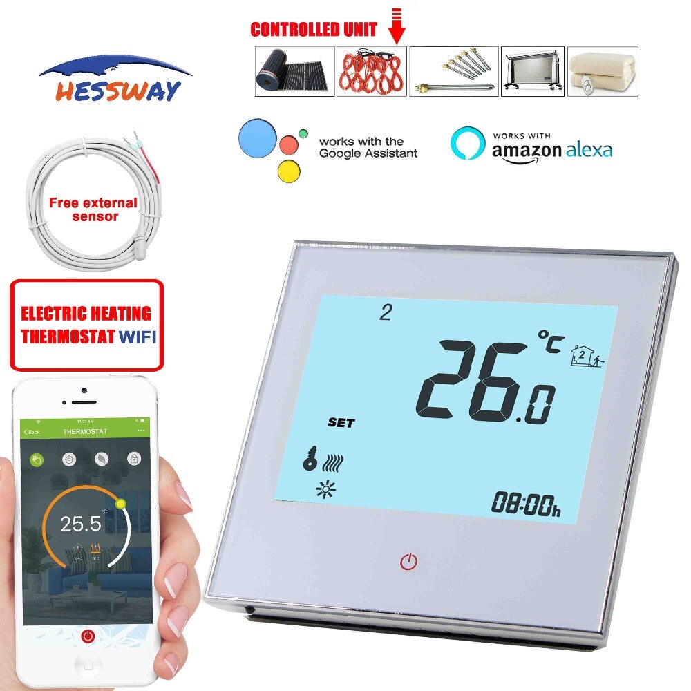 HESSWAY-termostato de calefacción por suelo radiante, termostato con WIFI, aplicación TUYA, 16A, cable de calefacción, película de calefacción eléctrica