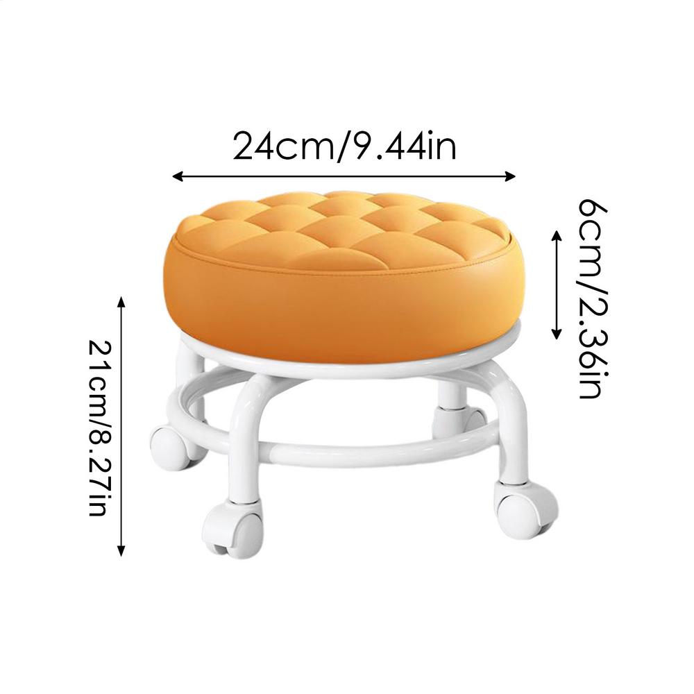 360 roterande barnrullar låg pall rund vridbar pall snurrpall hushållspall liten rund pall rullande läder rund sits: Orange