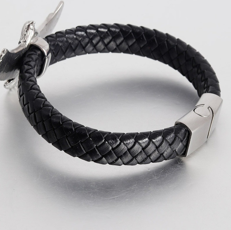 Pulsera de cuero de águila de cuerda para hombre, pulsera trenzada de cuero de , joyería de cuero para hombre