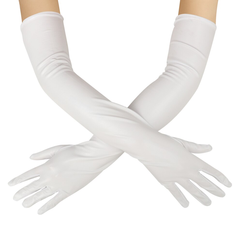 Gant Long en cuir Sexy, brillant, Punk Rock Hip Hop mitaines, Jazz Disco gants lumineux, Bar Cosplay Costumes accessoires 1 pièce: white