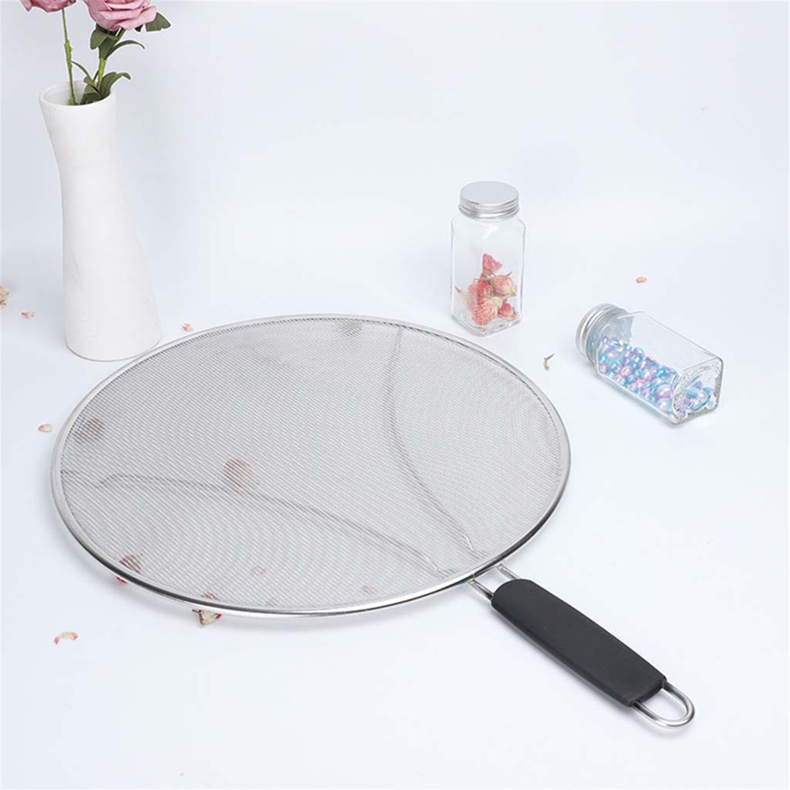 Grease Guard Shield Splatter Screen Frying Pan Handle Splash Net Stainless Steel Oil Protect Mesh 14 Inch