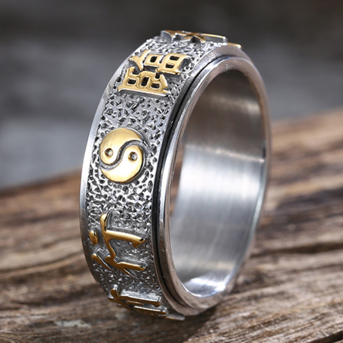 Męska damska chińska Mantra Om Mani Padme Hum 8MM ze stali nierdzewnej pierścień obrotowy lęk Fidget pierścienie: 10 / KBR423-3