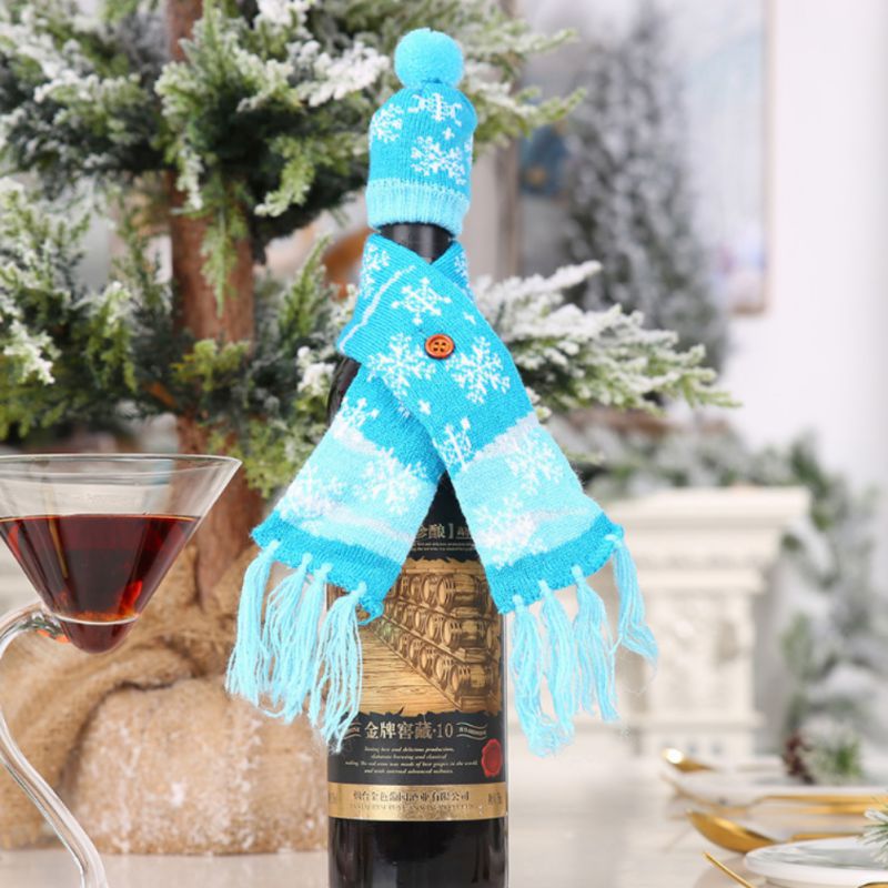 Knitted Ugly Sweater Christmas Wine Bottle Cover Set Scarf And Hat For Xmas Dining Table Decor Wrapping