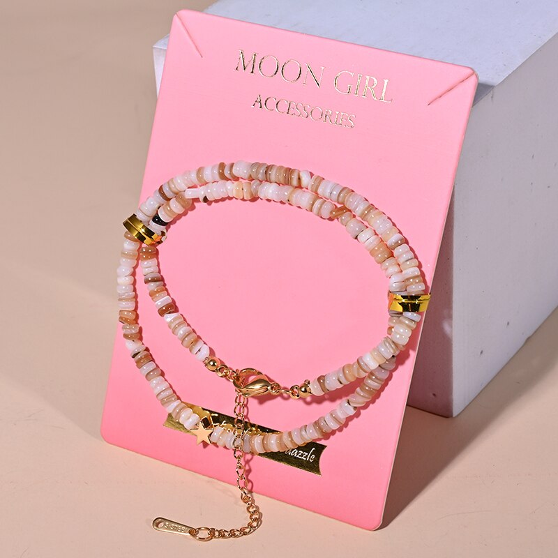 Moon girl golden star choker necklace for women jewelry uses stainless steel chain and 4mm shell beads: 22 ky 0201 star