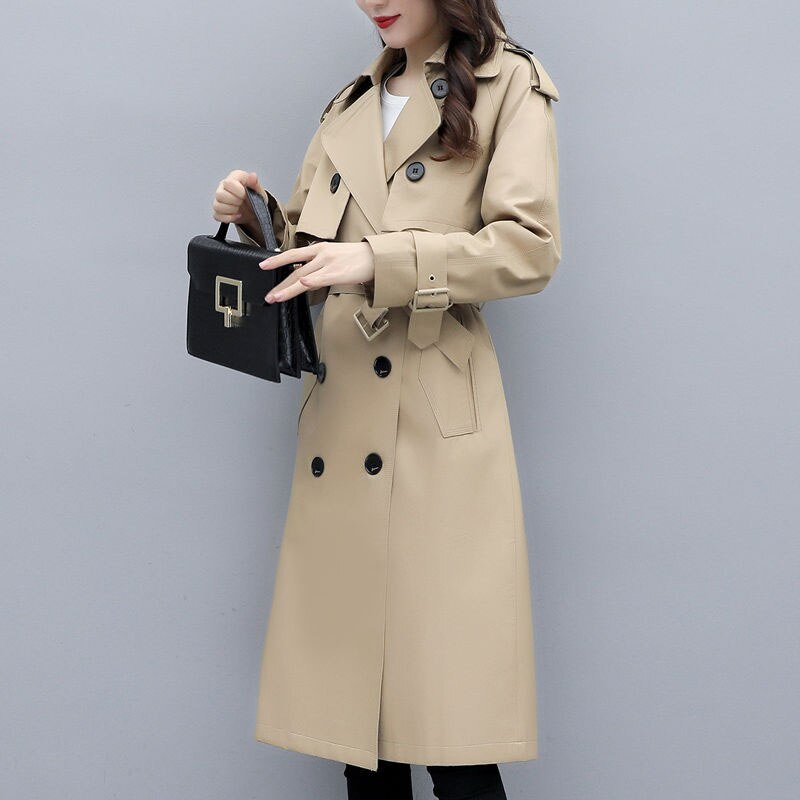 Temperament Women Trench Coat Medium-length Solid color Bouble-breasted Spring Autumn Women Trench Coat JK116