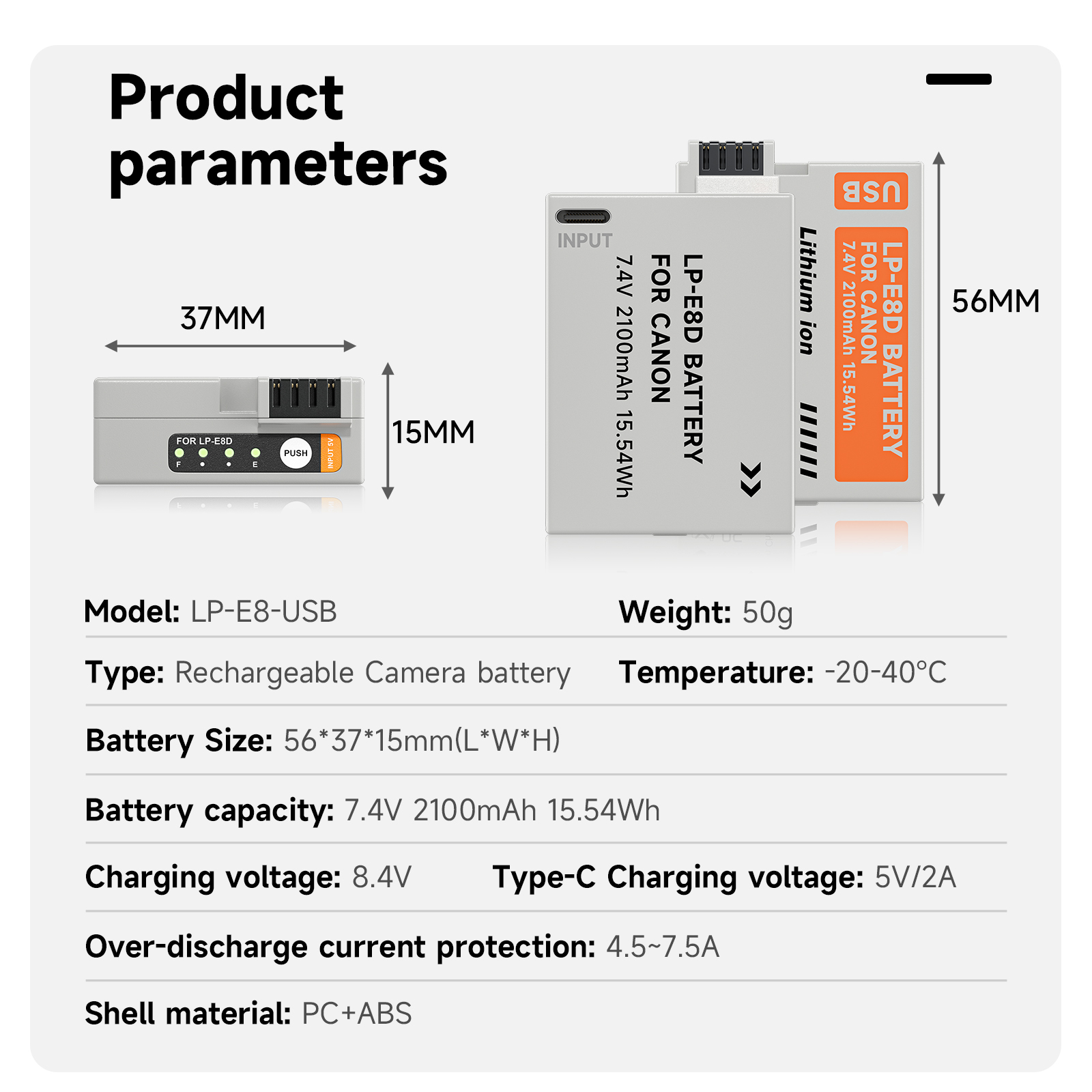 Batería LP - e8 lpe8, con entrada tipo C + cargador doble LCD de caja de almacenamiento, para la Cámara Canon EOS 550D 600D 650d 700d x7i x6i X5 X4 T2i t3i t4i t5i