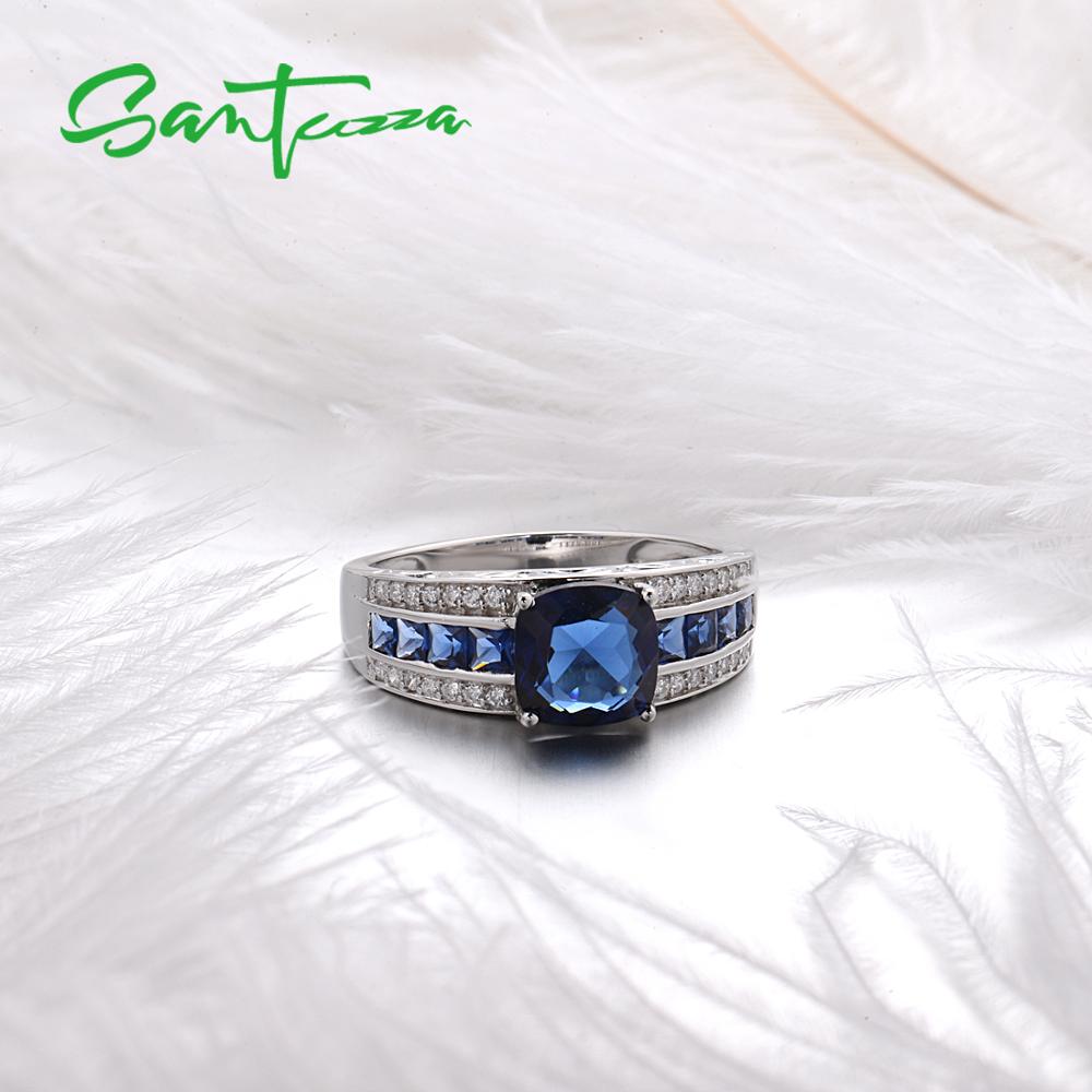 Santuzza Zilveren Ringen Voor Vrouwen Pure 925 Sterling Zilver Glamorous Blauw Kussen Steen Bruiloft Accessoires Fijne Sieraden