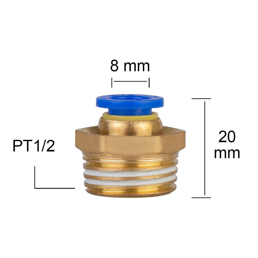 8MM Hose Tube 1/8" 1/4" 1/2" BSP Male Thread Straight Pneumatic Pipe Fitting Push in Quick Hose Connector Fit Tube: 12