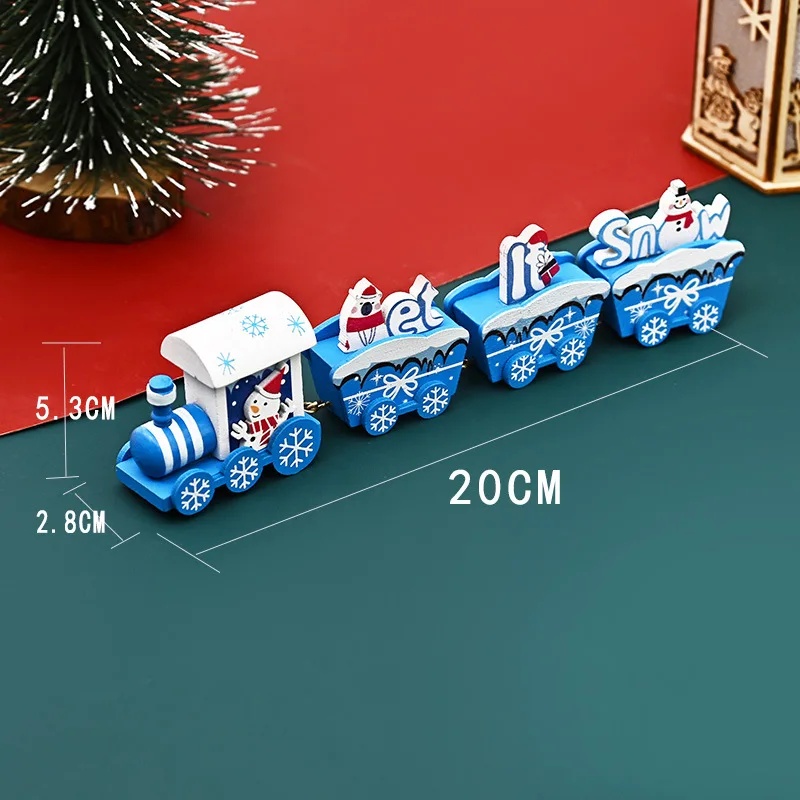 Wooden Christmas Decorations Four Section Train Display Window Tabletop Decoration Children's Cake Decoration Home Use: Clear
