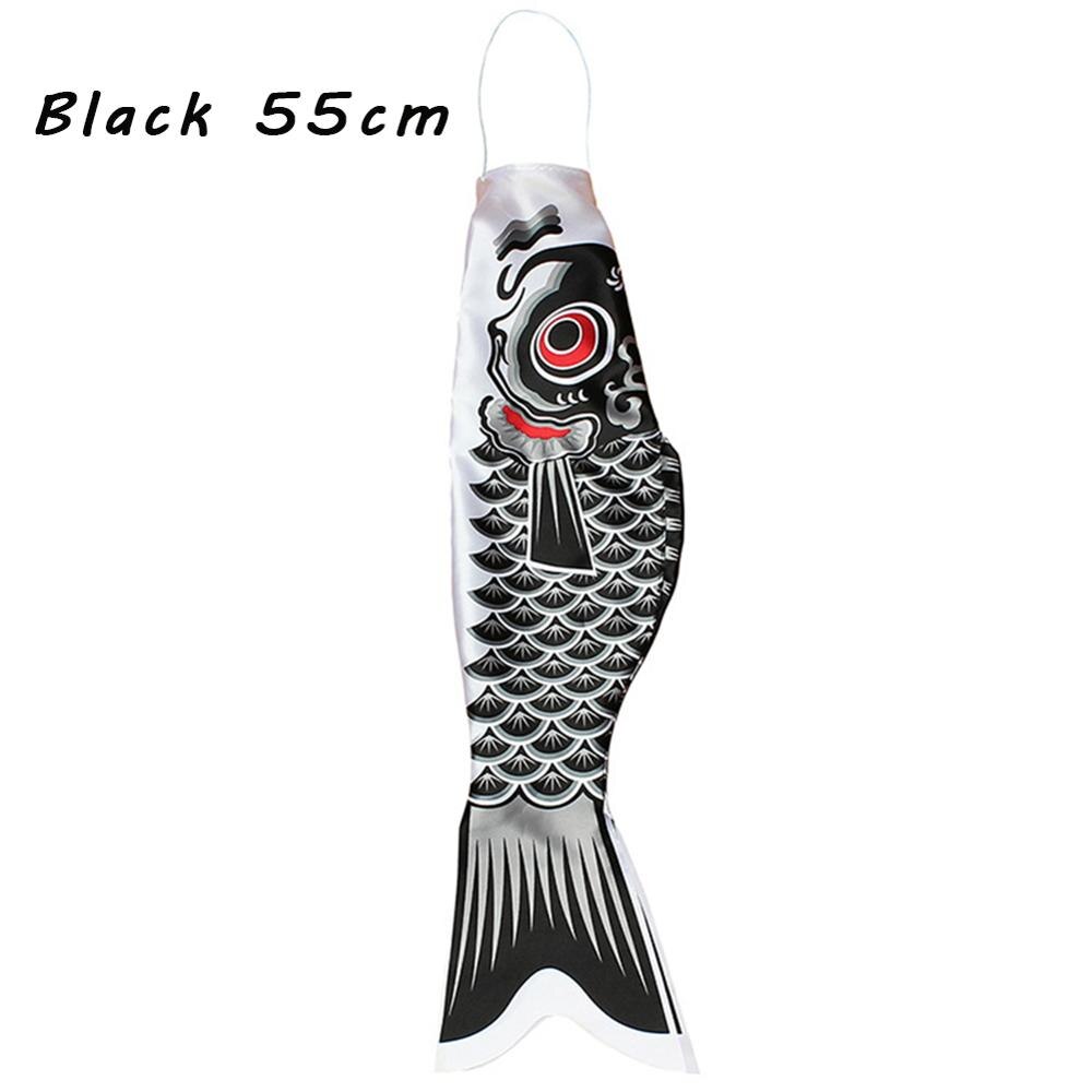 Pez de dibujos animados, Bandera de calcetín de viento, colorido estilo japonés, calcetín de viento de carpa mini Koinobori, , serpentín de pescado, adornos de doméstica: Black 55cm
