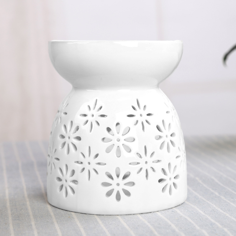 Keramische Holle Olie Brander Mini Aroma Lamp LIEFDE Bloem Sterren Licht Shadow Essentiële Olie Diffuser met Thee Licht Kaars Houder S: Flowers2