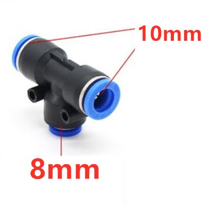 4mm 6mm 8mm 10mm 12mm Pneumatische Slang Plastic 3 Way Tee Quick Connectors Adapters: 10mm-8mm-10mm