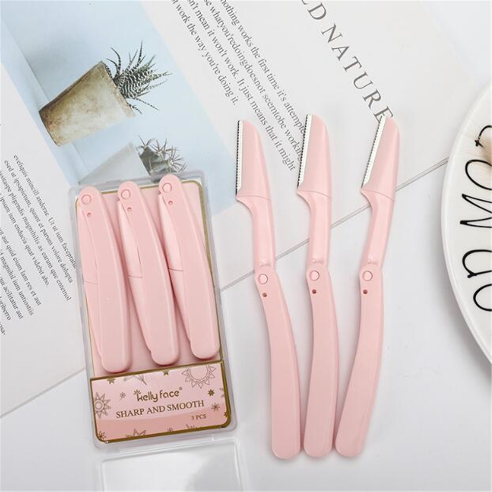 3/10pcs Eyebrow Trimmer Blade Shaver Portable Facial Face Razor Eyebrow Shaper Shaping Tool Scissors Face Hair Remover for Women: F- 3pcs Pink