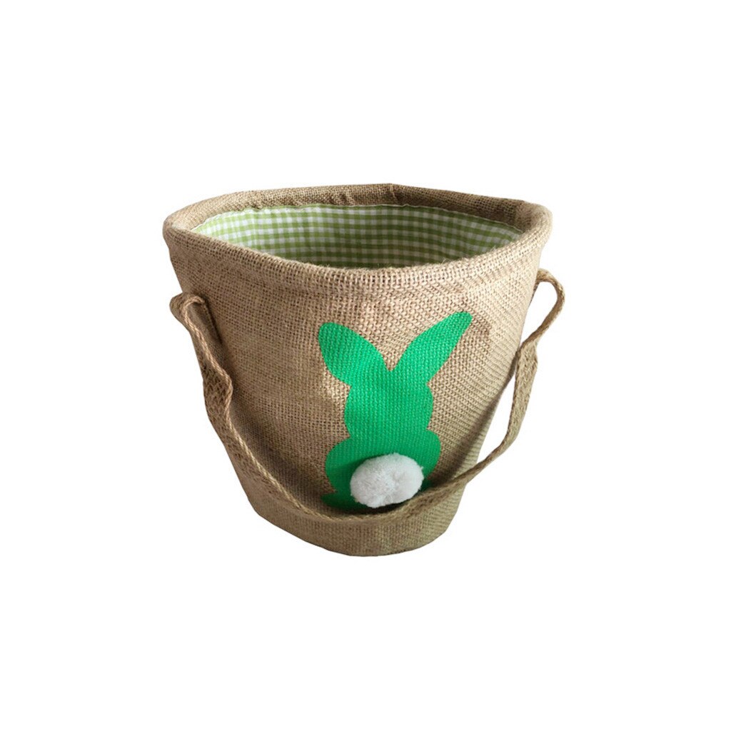 1pcs Cute Easter Bunny Basket Linen Baskets Egg Candy Baskets Happy Easter Party Decoration Supplies For Kids Tote Bag #T2P: Green