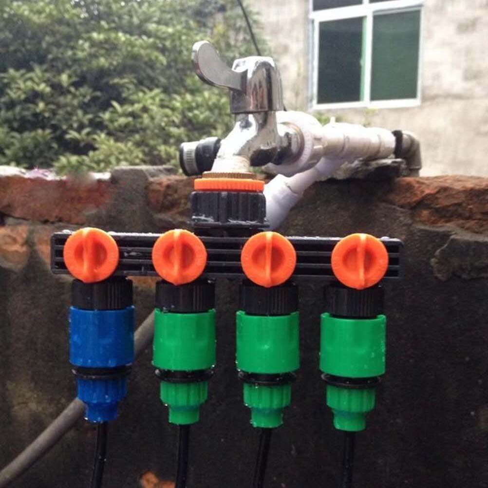WINOMO Garden Hose Quick Connector 4 Outlets Plastic Water Pipes Connector for Garden (Black and Jacinth)