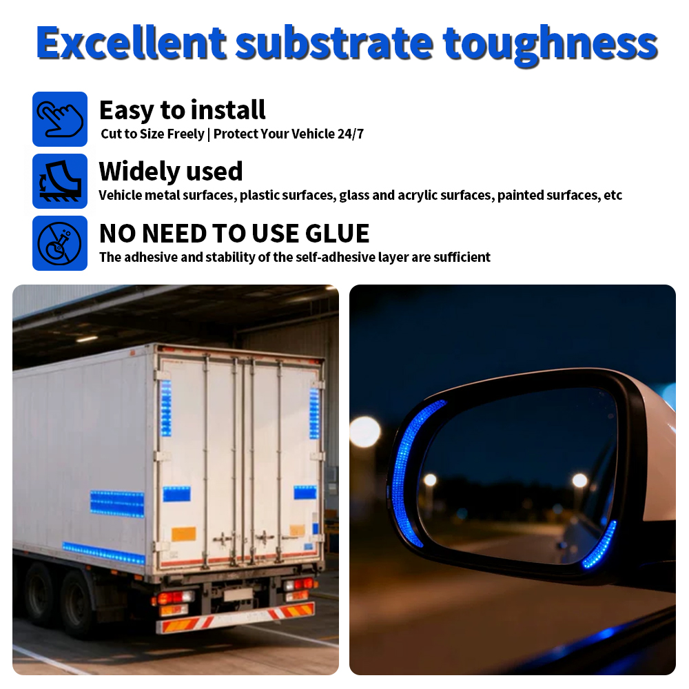 Waterproof Reflective Car Stickers DOT-C2 Blue Self-adhesive High Visibility Caution Warning Safety Tape Reflectors Strips